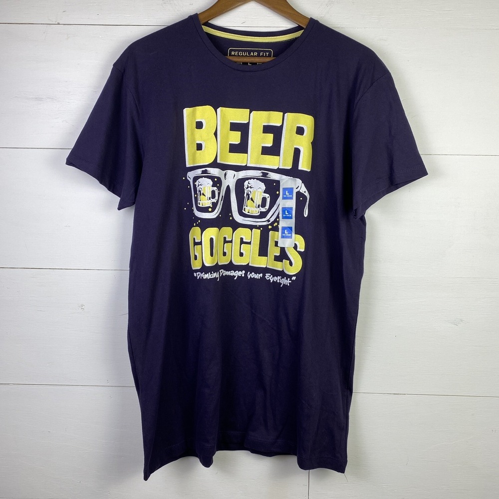 NWOT Cedarwood State T-Shirt Men L Purple Beer Goggles Humor Party Graphic Tee